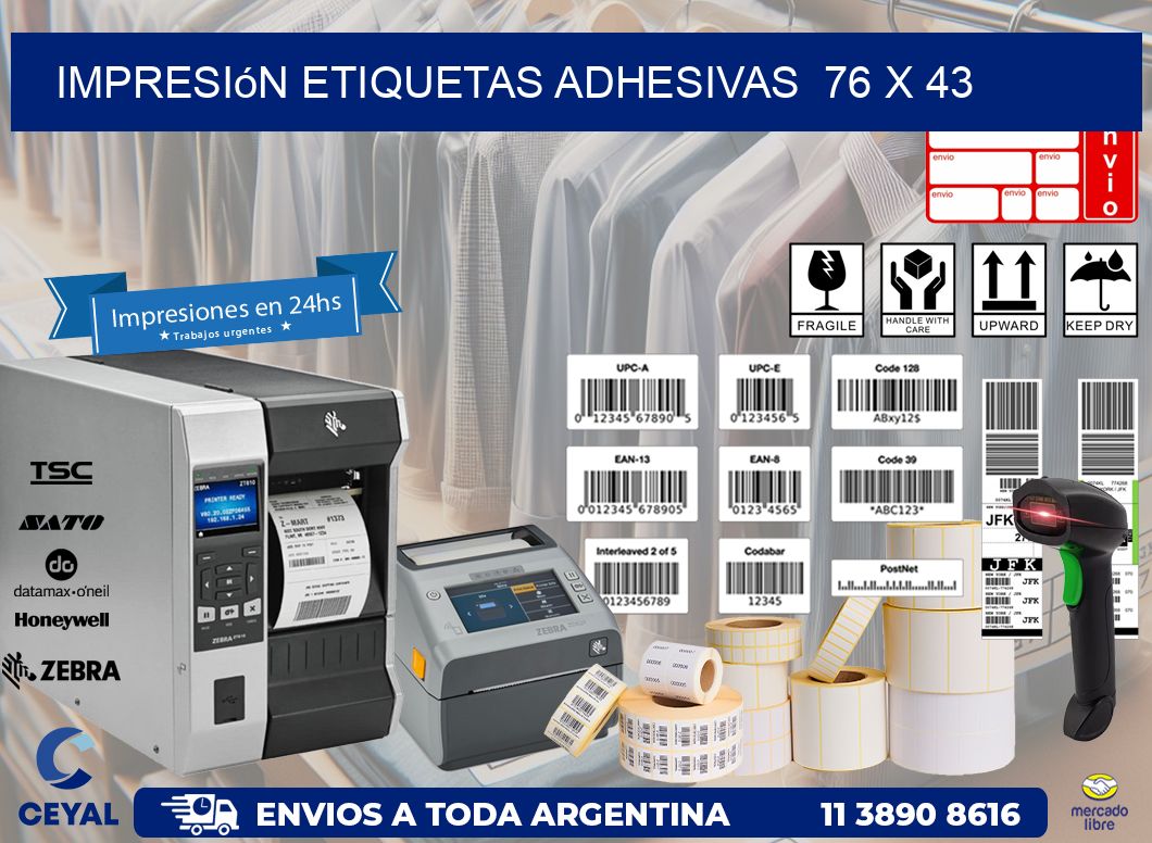 Impresión Etiquetas adhesivas  76 x 43