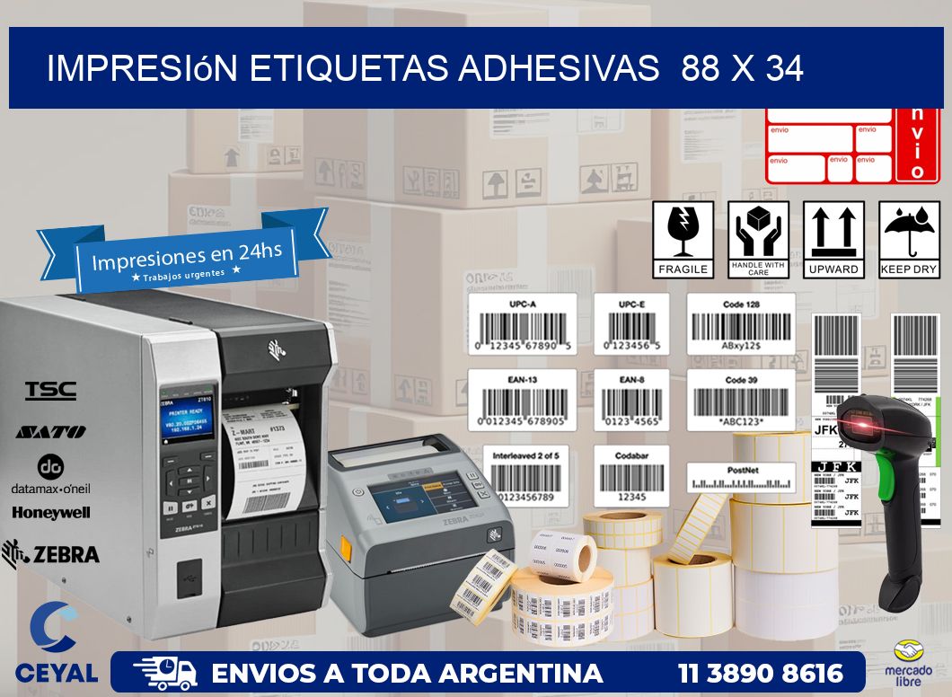 Impresión Etiquetas adhesivas  88 x 34