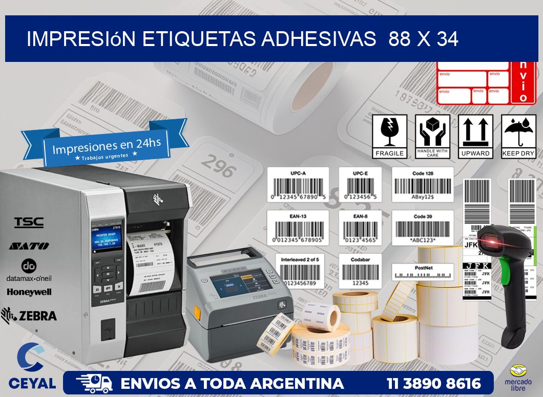 Impresión Etiquetas adhesivas  88 x 34