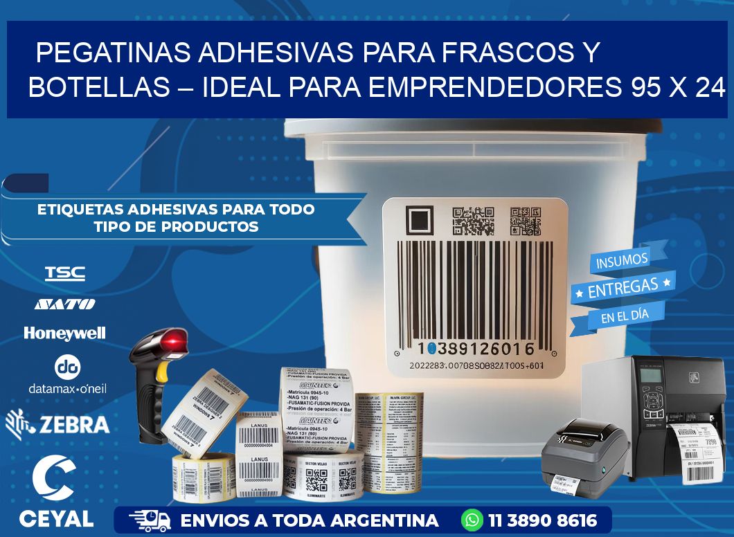 Pegatinas Adhesivas para Frascos y Botellas – Ideal para Emprendedores 95 x 24
