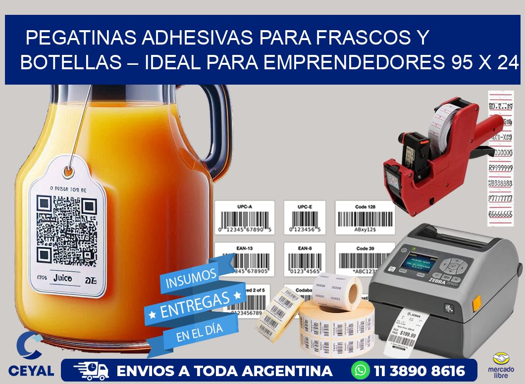 Pegatinas Adhesivas para Frascos y Botellas – Ideal para Emprendedores 95 x 24
