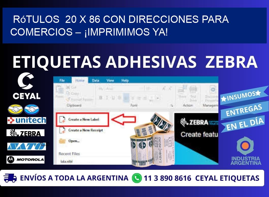 Rótulos  20 x 86 con Direcciones para Comercios – ¡Imprimimos Ya!