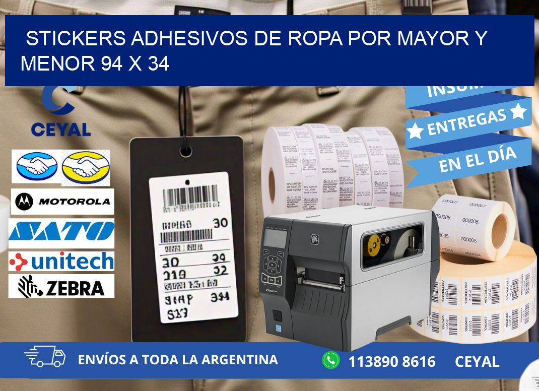 STICKERS ADHESIVOS DE ROPA POR MAYOR Y MENOR 94 x 34