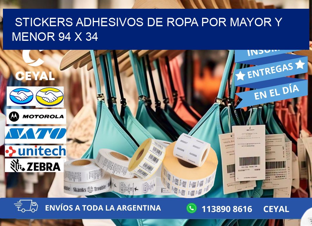 STICKERS ADHESIVOS DE ROPA POR MAYOR Y MENOR 94 x 34