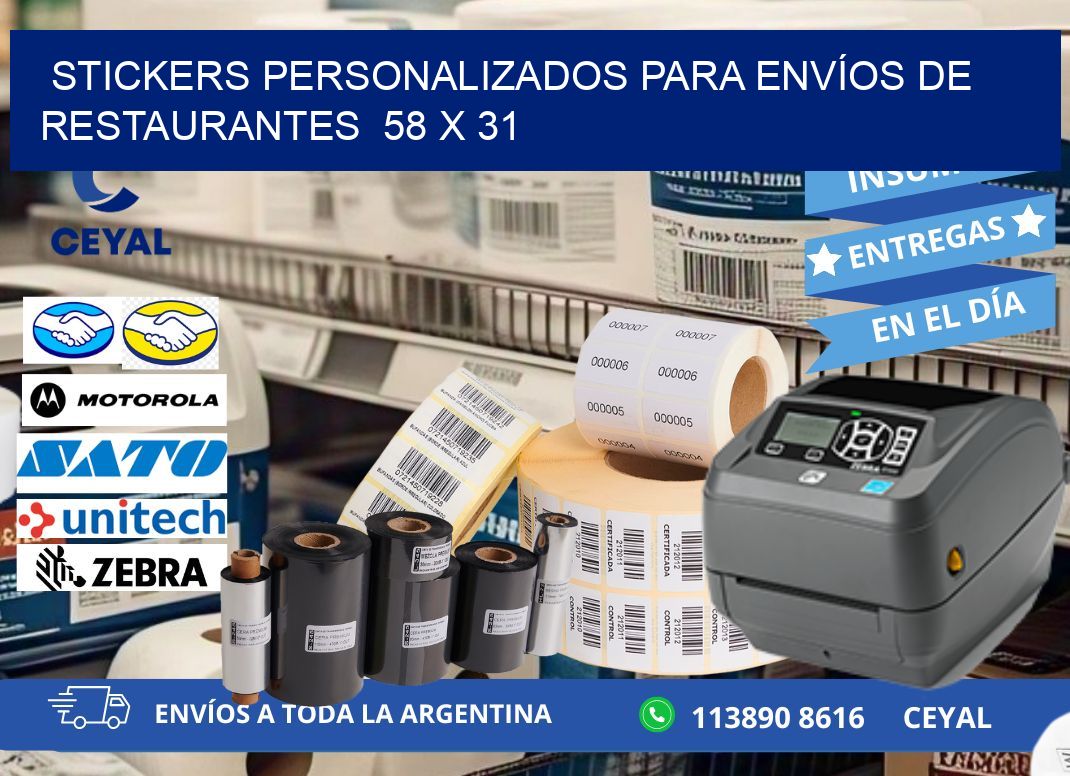 STICKERS PERSONALIZADOS PARA ENVÍOS DE RESTAURANTES  58 x 31