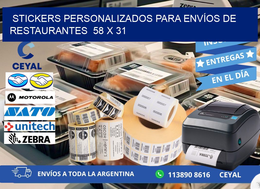 STICKERS PERSONALIZADOS PARA ENVÍOS DE RESTAURANTES  58 x 31