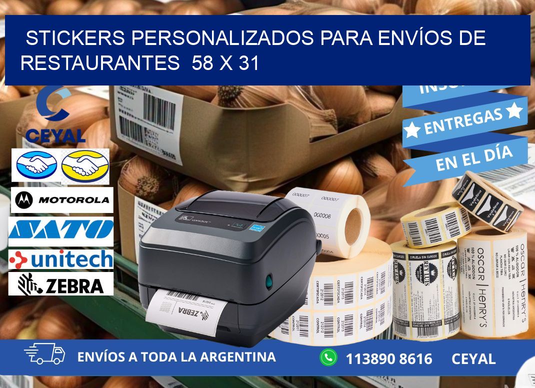 STICKERS PERSONALIZADOS PARA ENVÍOS DE RESTAURANTES  58 x 31