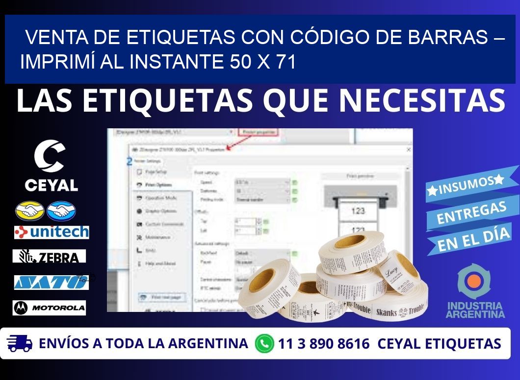 VENTA DE ETIQUETAS CON CÓDIGO DE BARRAS – IMPRIMÍ AL INSTANTE 50 x 71