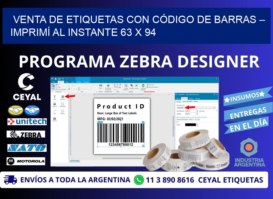 VENTA DE ETIQUETAS CON CÓDIGO DE BARRAS – IMPRIMÍ AL INSTANTE 63 x 94