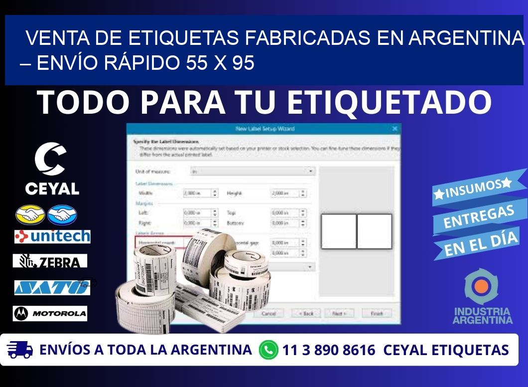 VENTA DE ETIQUETAS FABRICADAS EN ARGENTINA – ENVÍO RÁPIDO 55 x 95