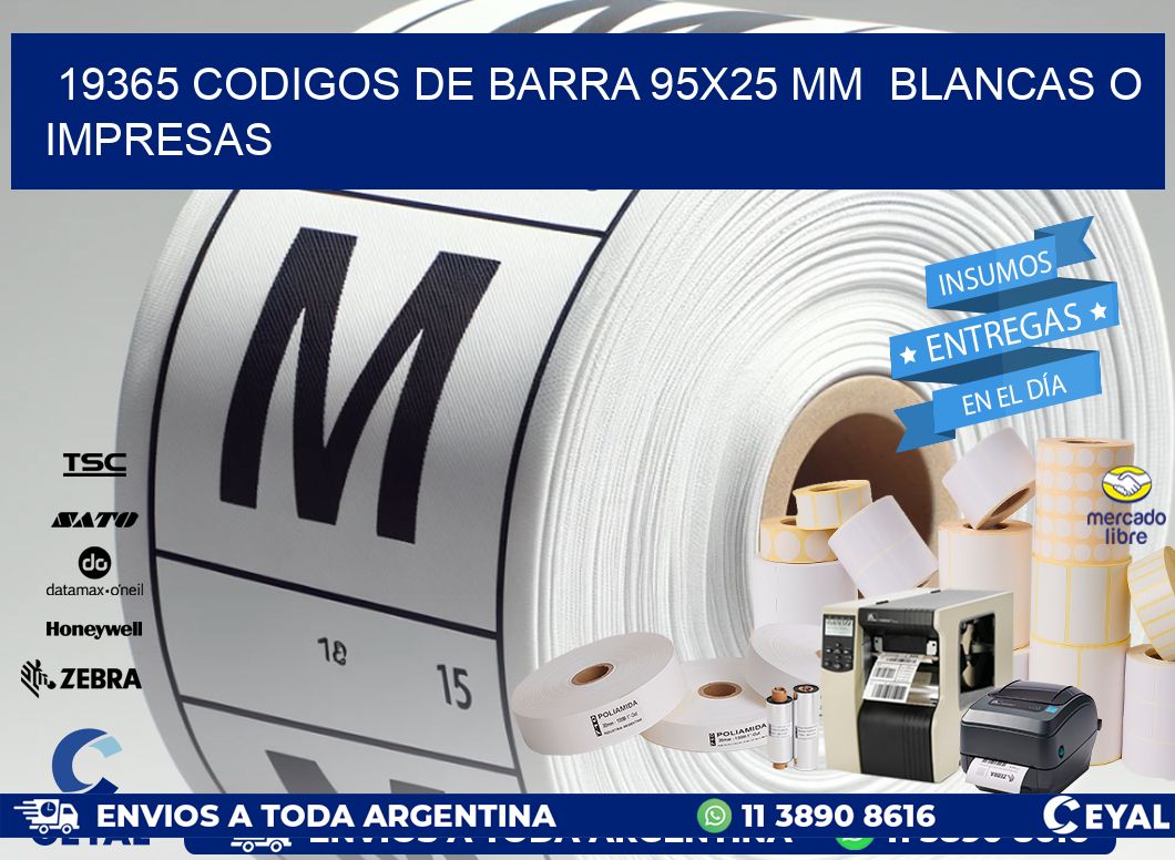 19365 CODIGOS DE BARRA 95x25 mm  BLANCAS O IMPRESAS