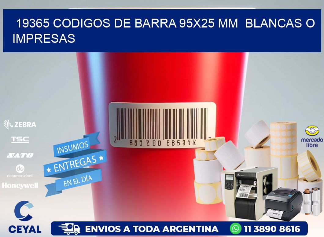 19365 CODIGOS DE BARRA 95x25 mm  BLANCAS O IMPRESAS