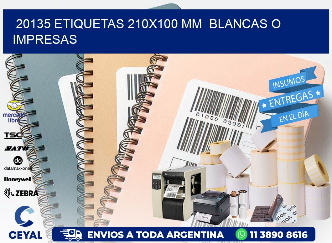 20135 ETIQUETAS 210x100 mm  BLANCAS O IMPRESAS
