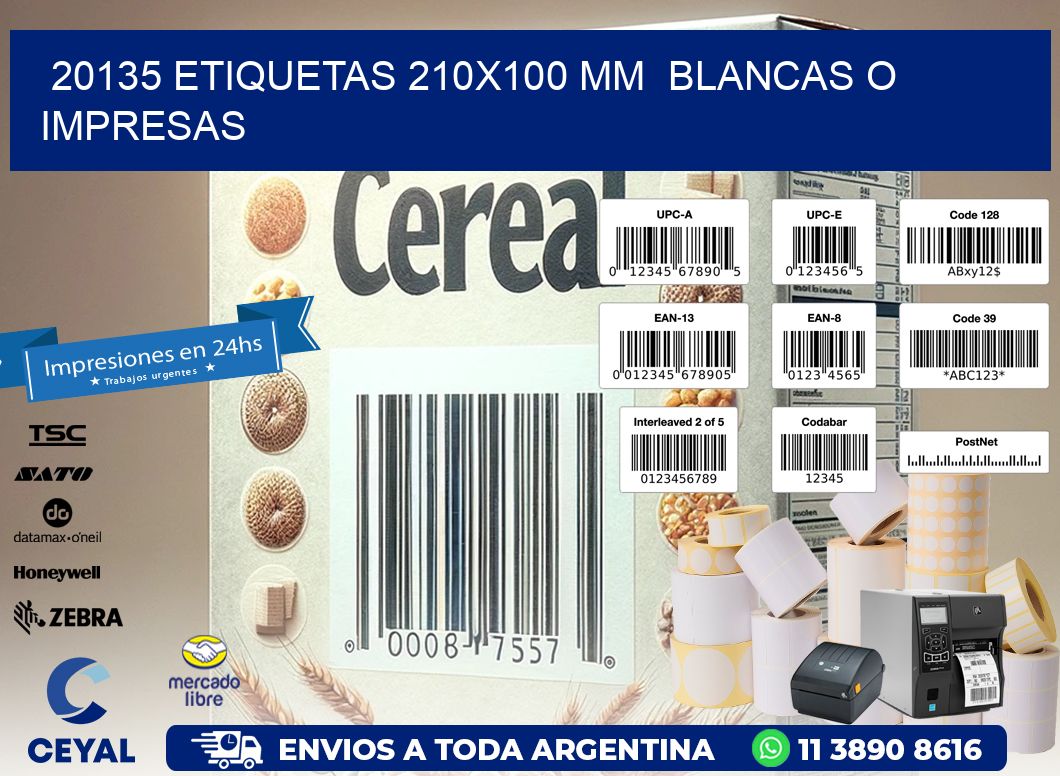 20135 ETIQUETAS 210x100 mm  BLANCAS O IMPRESAS