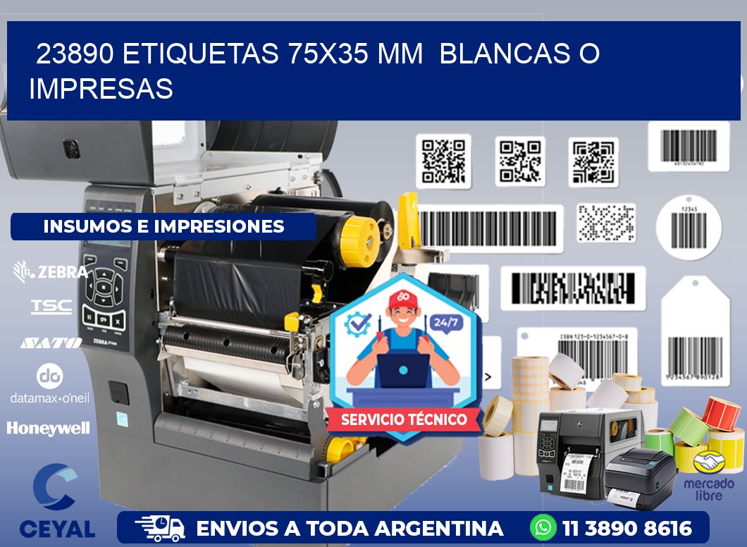 23890 ETIQUETAS 75x35 mm  BLANCAS O IMPRESAS