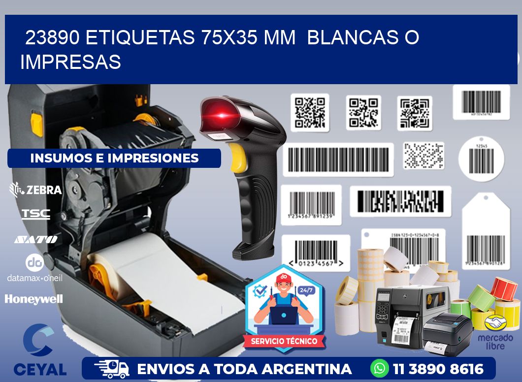 23890 ETIQUETAS 75x35 mm  BLANCAS O IMPRESAS