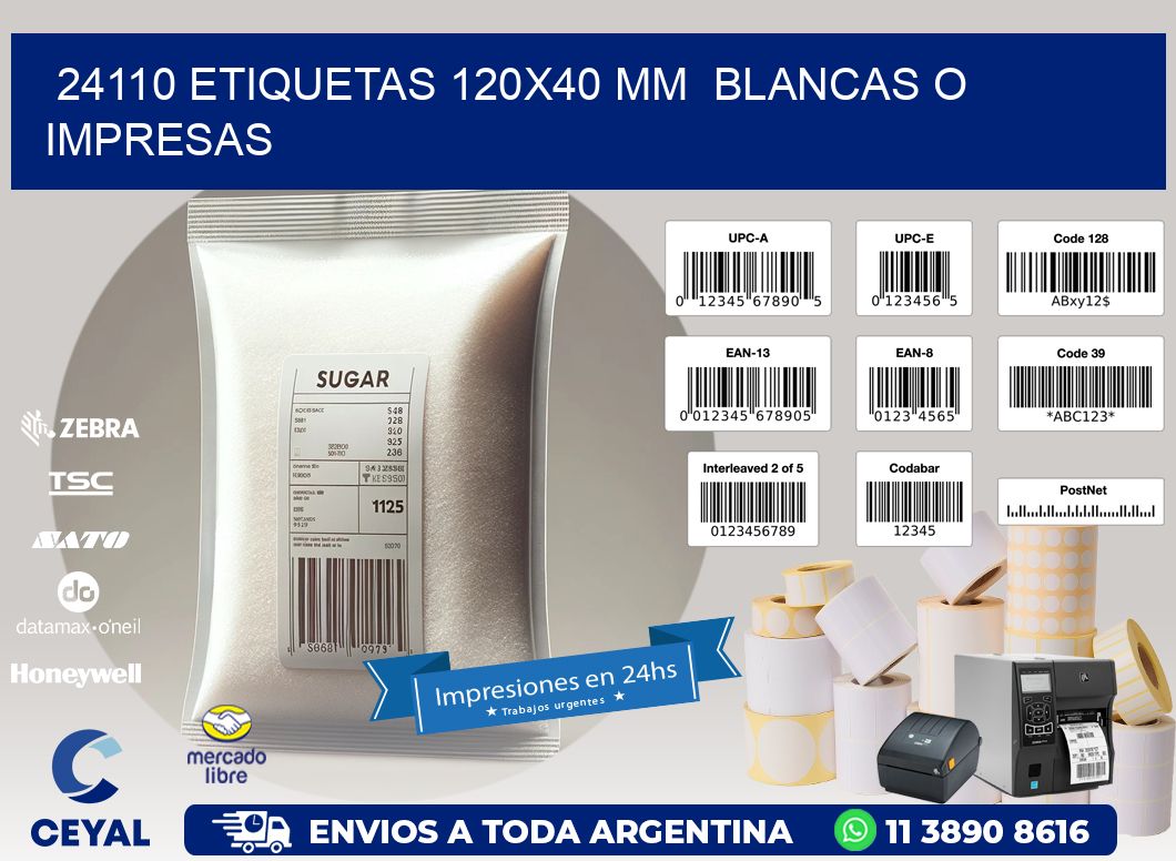 24110 ETIQUETAS 120x40 mm  BLANCAS O IMPRESAS