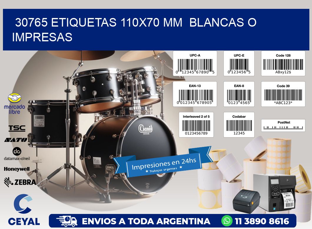 30765 ETIQUETAS 110x70 mm  BLANCAS O IMPRESAS