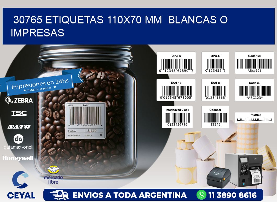 30765 ETIQUETAS 110x70 mm  BLANCAS O IMPRESAS