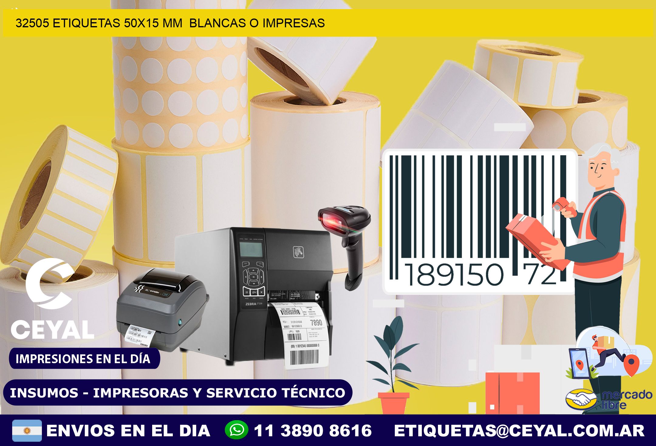 32505 ETIQUETAS 50×15 mm  BLANCAS O IMPRESAS