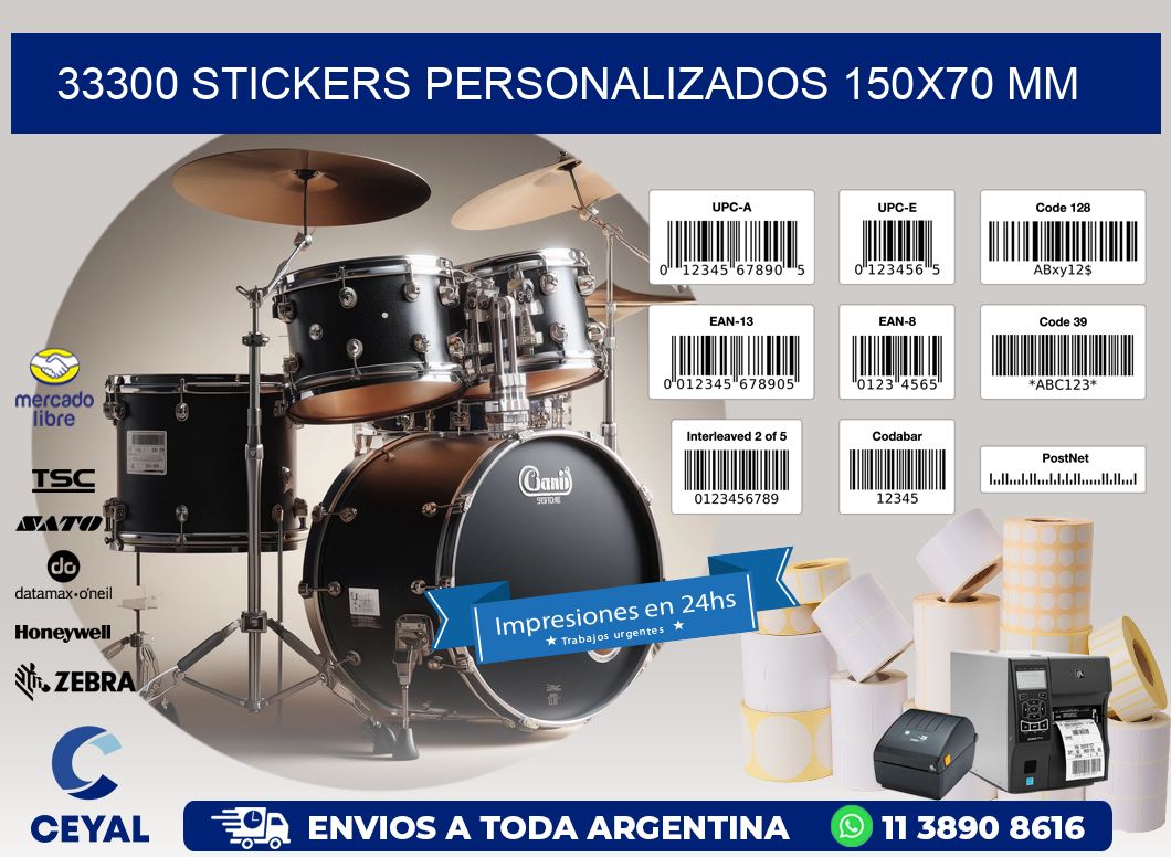 33300 STICKERS PERSONALIZADOS 150x70 mm