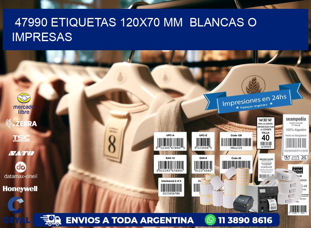 47990 ETIQUETAS 120x70 mm  BLANCAS O IMPRESAS