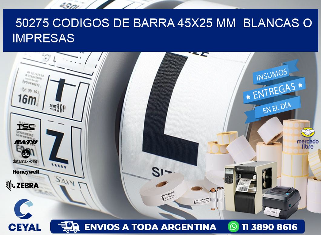 50275 CODIGOS DE BARRA 45x25 mm  BLANCAS O IMPRESAS