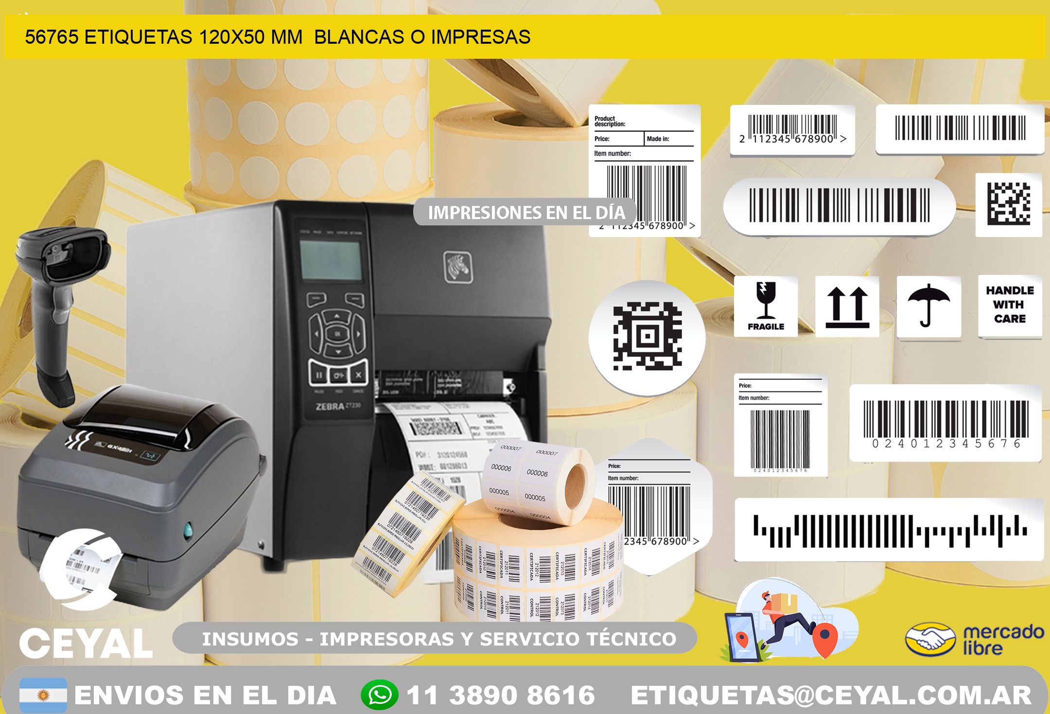 56765 ETIQUETAS 120×50 mm  BLANCAS O IMPRESAS