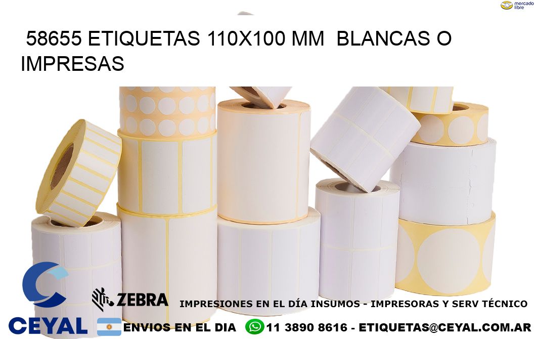 58655 ETIQUETAS 110x100 mm  BLANCAS O IMPRESAS