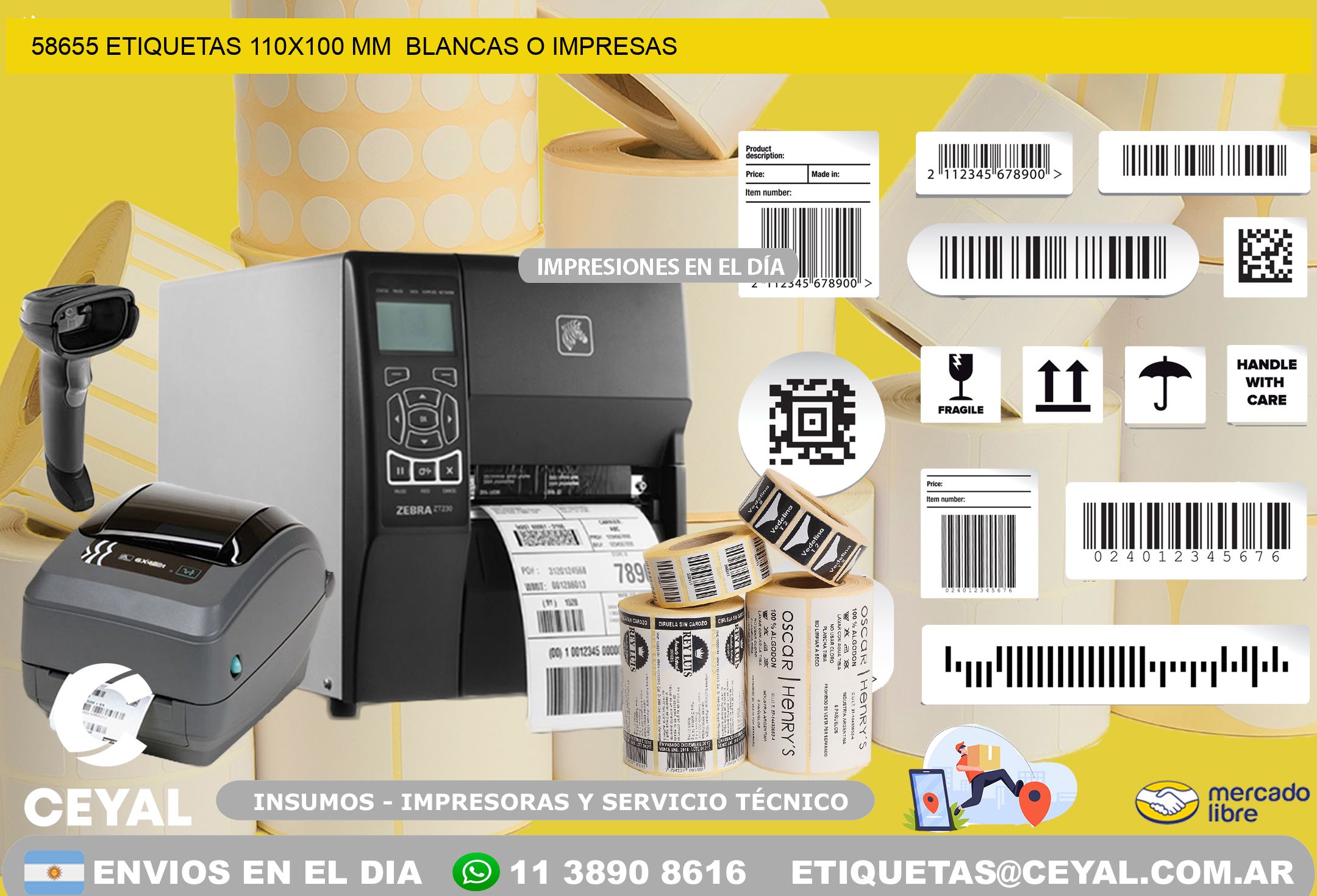 58655 ETIQUETAS 110×100 mm  BLANCAS O IMPRESAS