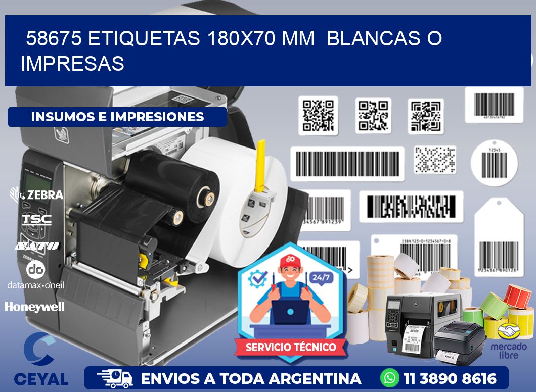 58675 ETIQUETAS 180x70 mm  BLANCAS O IMPRESAS
