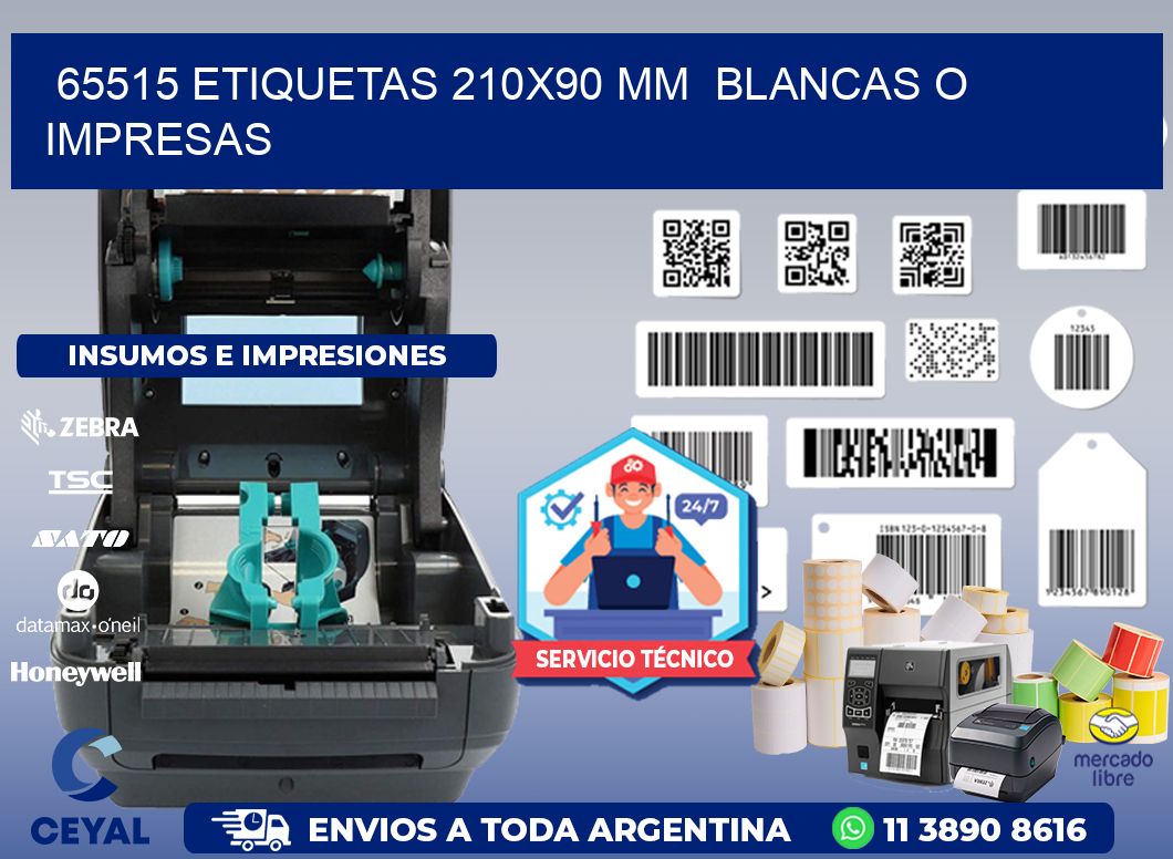 65515 ETIQUETAS 210x90 mm  BLANCAS O IMPRESAS