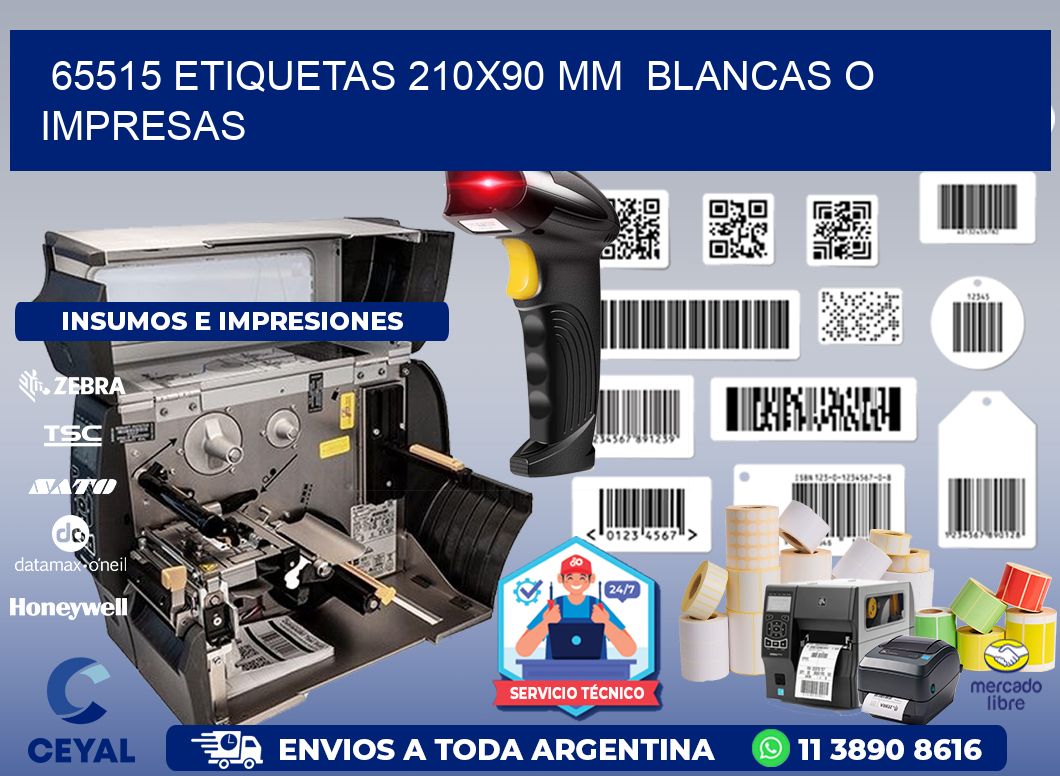 65515 ETIQUETAS 210x90 mm  BLANCAS O IMPRESAS
