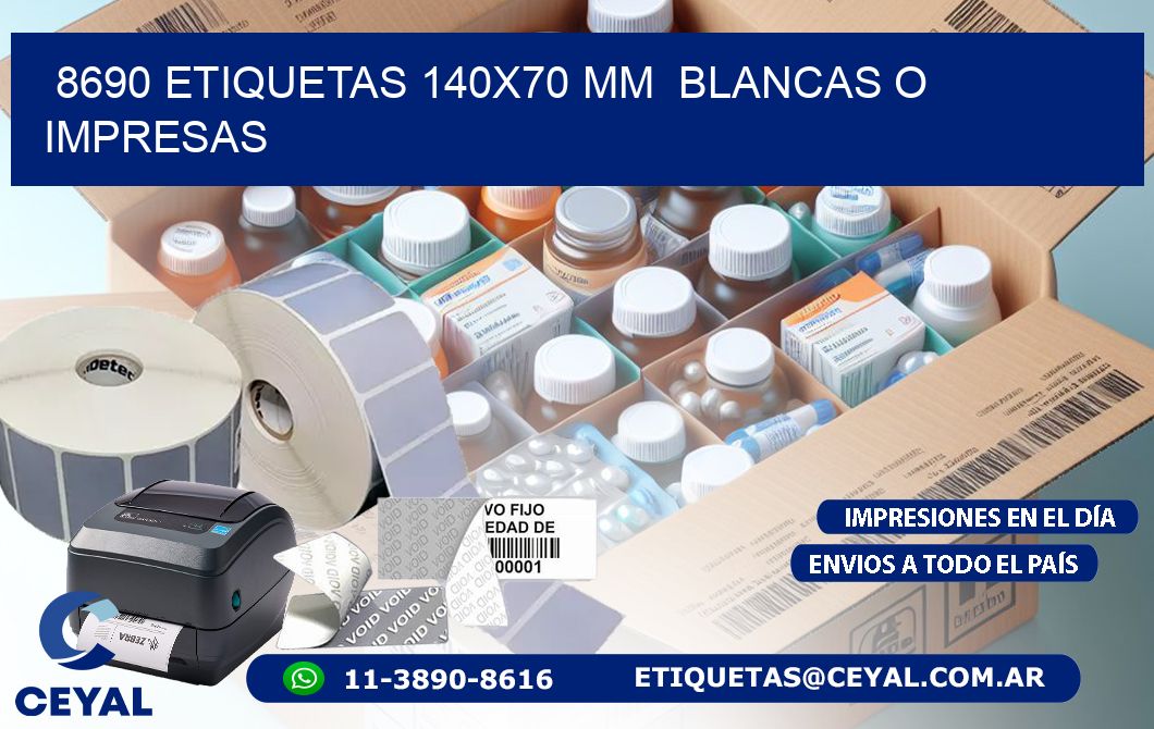 8690 ETIQUETAS 140x70 mm  BLANCAS O IMPRESAS