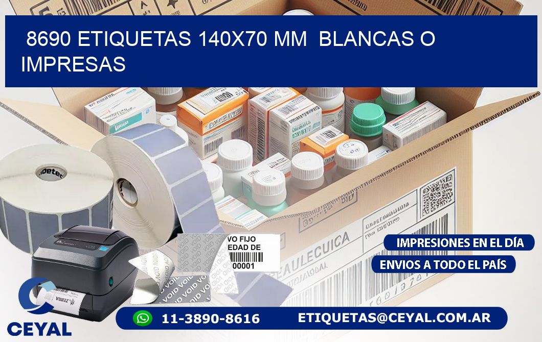 8690 ETIQUETAS 140x70 mm  BLANCAS O IMPRESAS