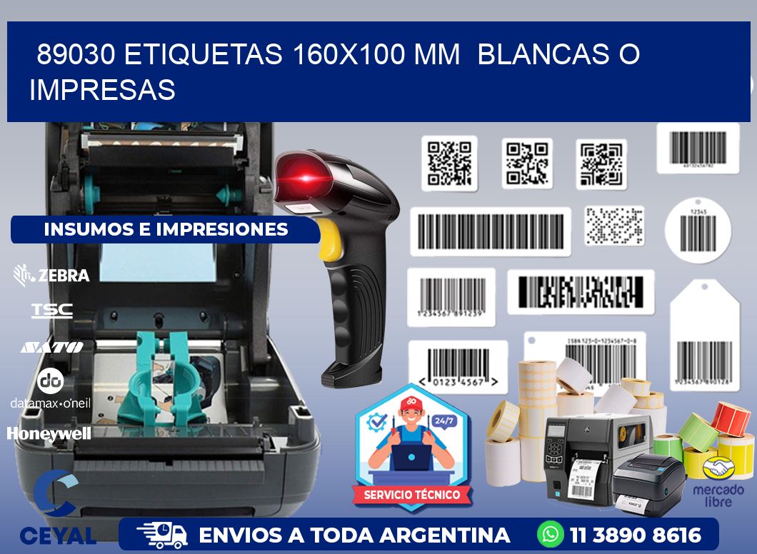 89030 ETIQUETAS 160x100 mm  BLANCAS O IMPRESAS
