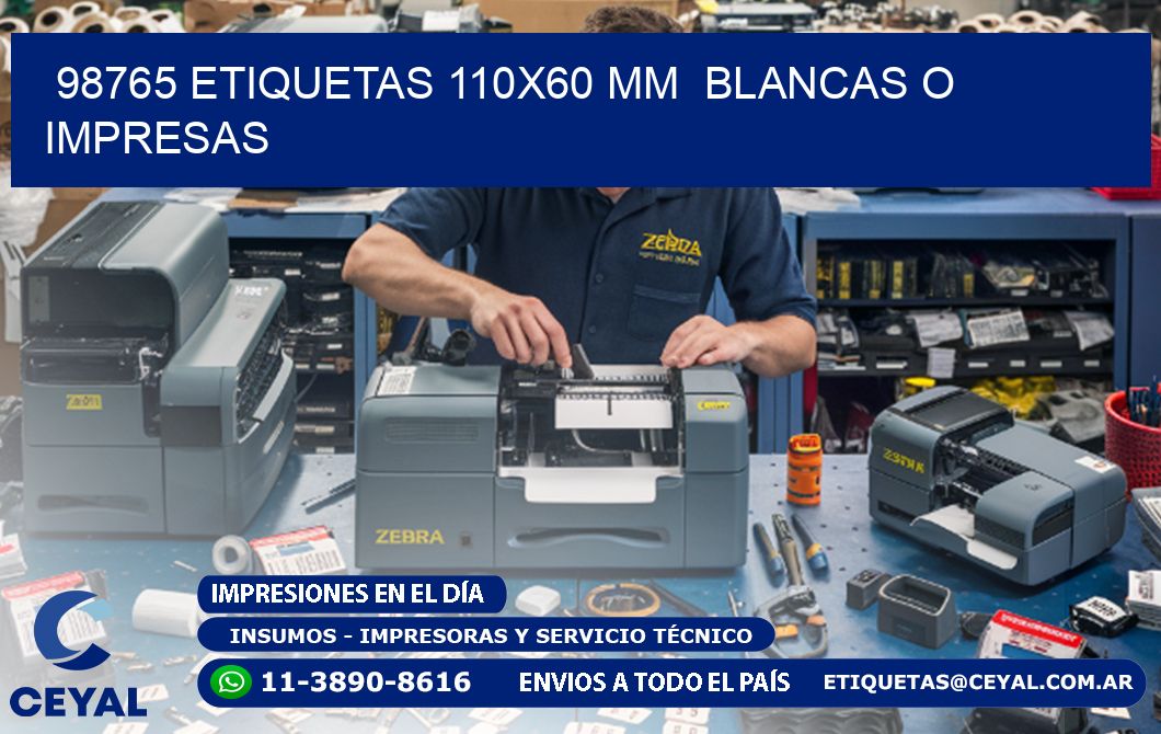 98765 ETIQUETAS 110x60 mm  BLANCAS O IMPRESAS