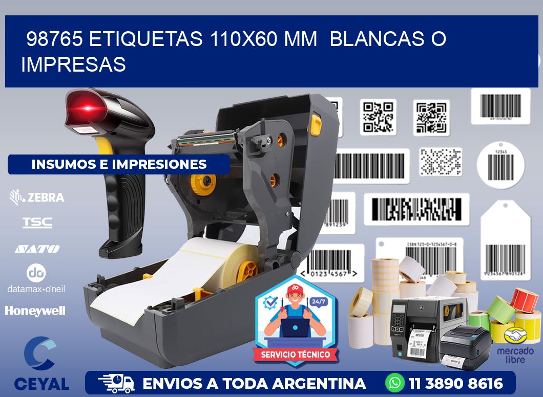 98765 ETIQUETAS 110x60 mm  BLANCAS O IMPRESAS