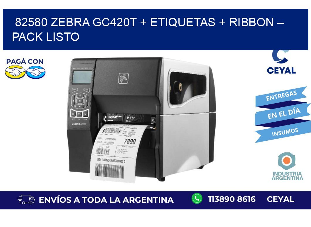 82580 Zebra GC420T + Etiquetas + Ribbon – Pack Listo