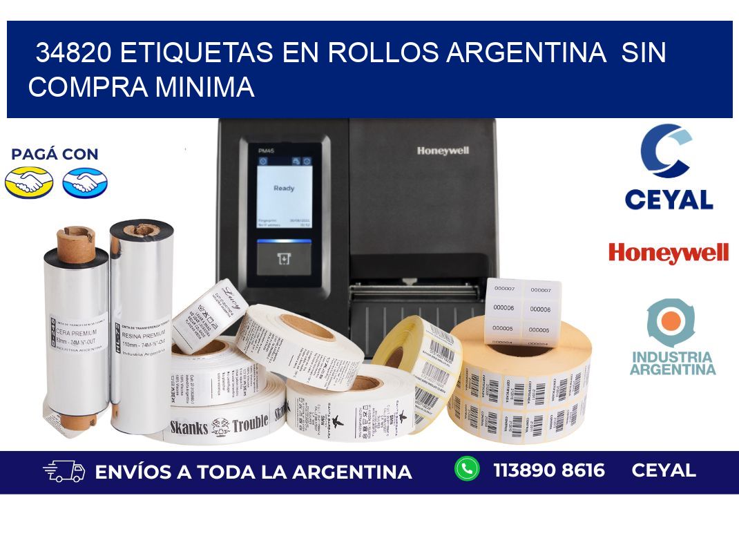 34820 ETIQUETAS EN ROLLOS ARGENTINA  SIN COMPRA MINIMA