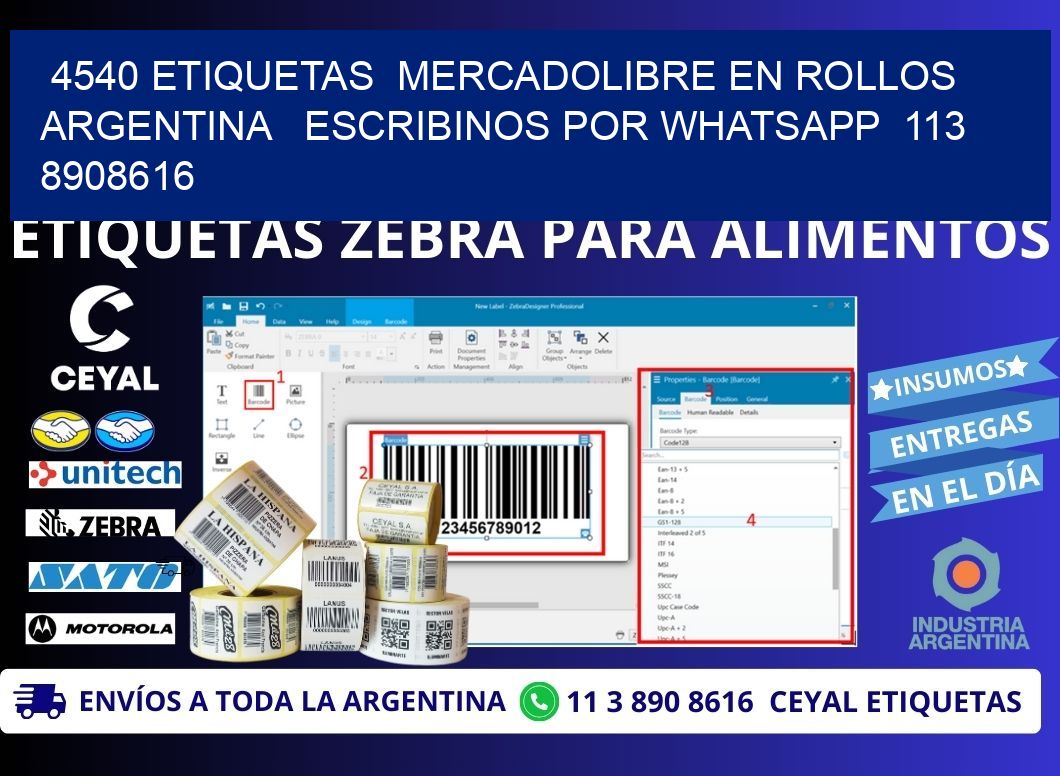 4540 ETIQUETAS  MERCADOLIBRE EN ROLLOS ARGENTINA   ESCRIBINOS POR WHATSAPP  113 8908616
