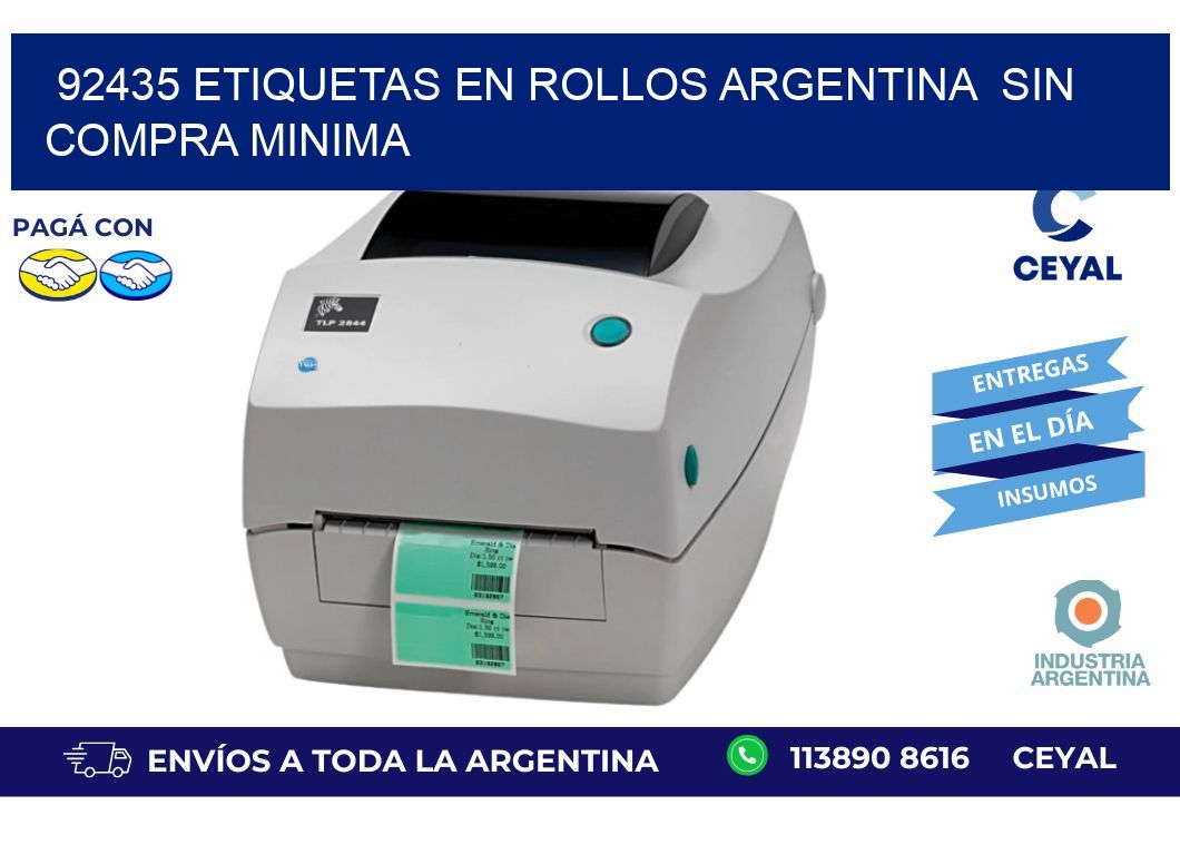 92435 ETIQUETAS EN ROLLOS ARGENTINA  SIN COMPRA MINIMA