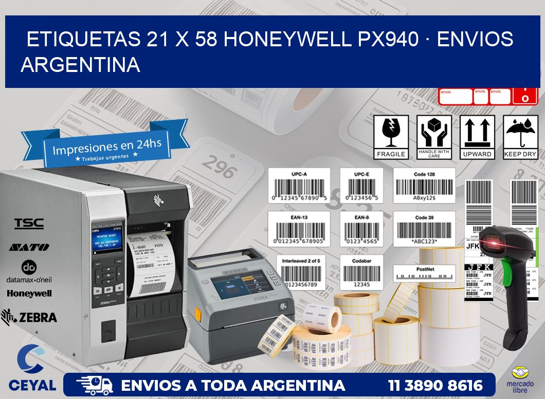 ETIQUETAS 21 x 58 HONEYWELL PX940 · ENVIOS ARGENTINA