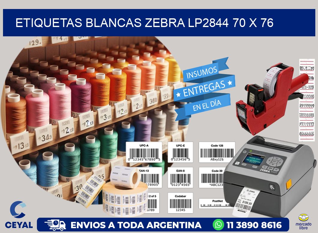 ETIQUETAS BLANCAS ZEBRA LP2844 70 x 76