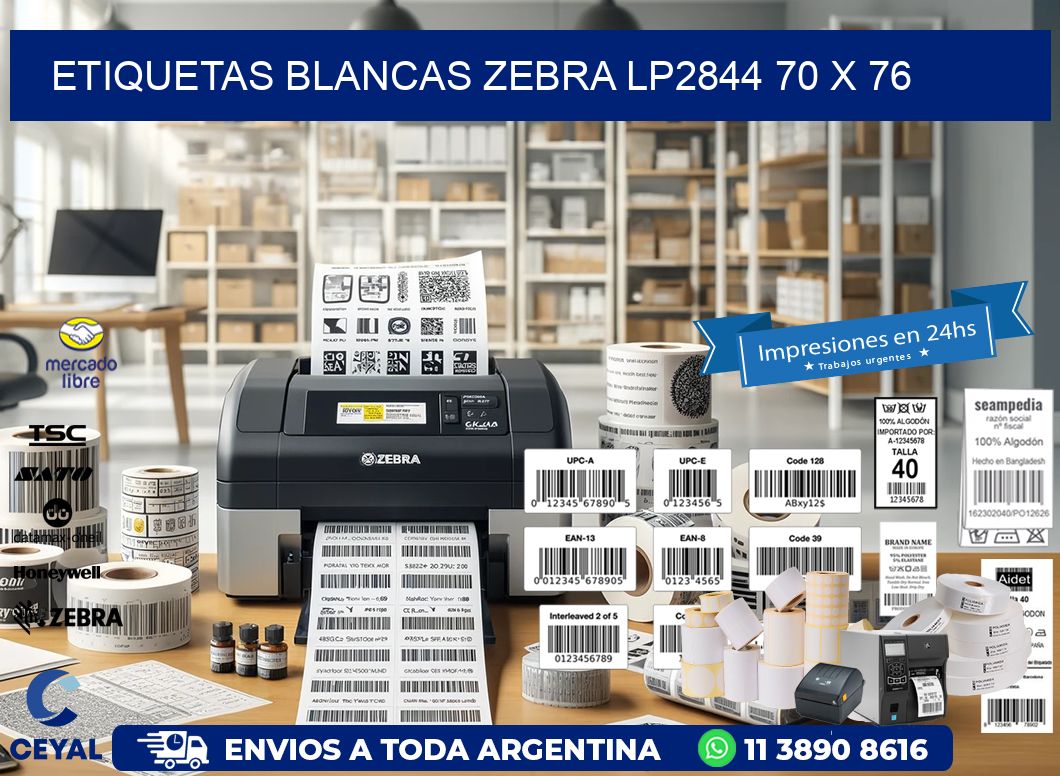 ETIQUETAS BLANCAS ZEBRA LP2844 70 x 76