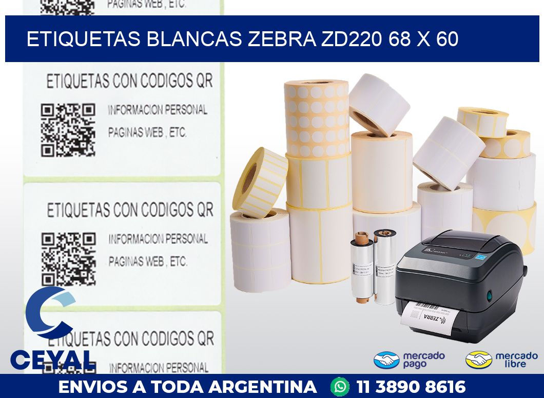 ETIQUETAS BLANCAS ZEBRA ZD220 68 x 60