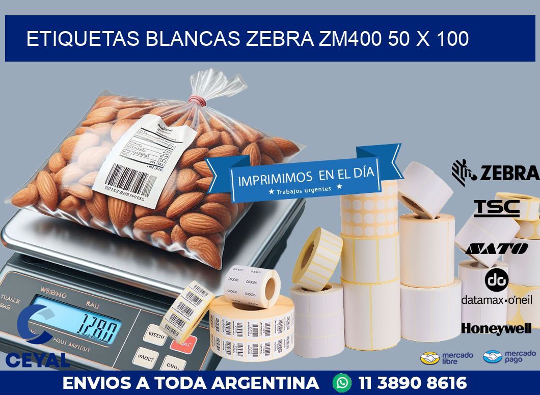 ETIQUETAS BLANCAS ZEBRA ZM400 50 x 100