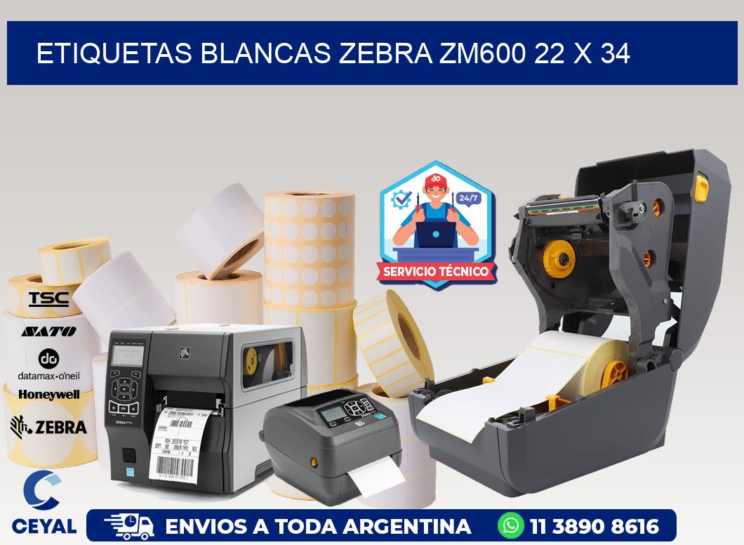 ETIQUETAS BLANCAS ZEBRA ZM600 22 x 34