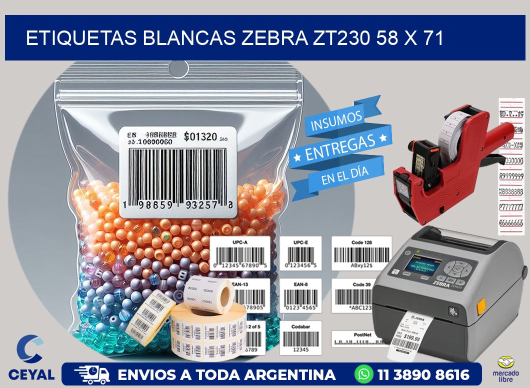 ETIQUETAS BLANCAS ZEBRA ZT230 58 x 71