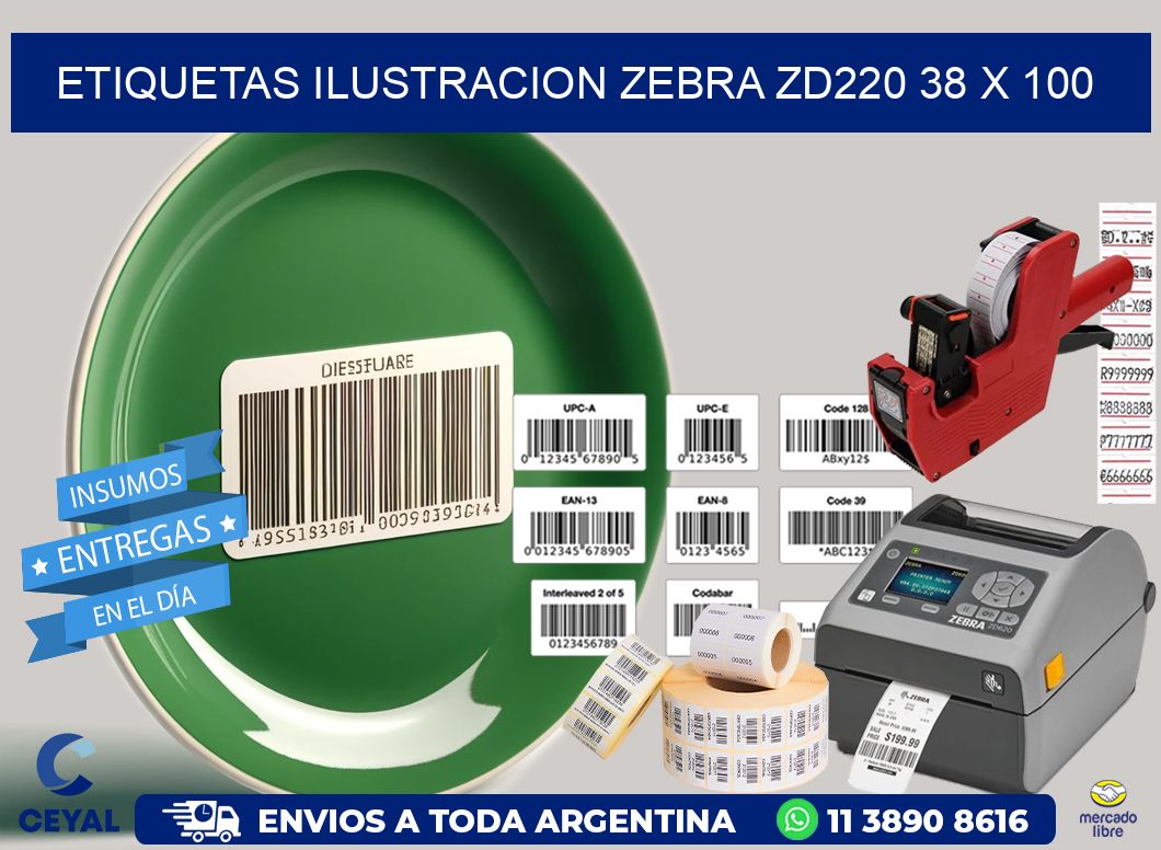 ETIQUETAS ILUSTRACION ZEBRA ZD220 38 x 100